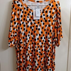 LuLaRoe Orange and Black Polka Dot Top